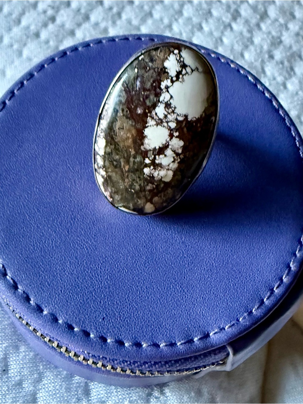 Oval Brown and White Marbled Stone Statement Ring - Women Accessories